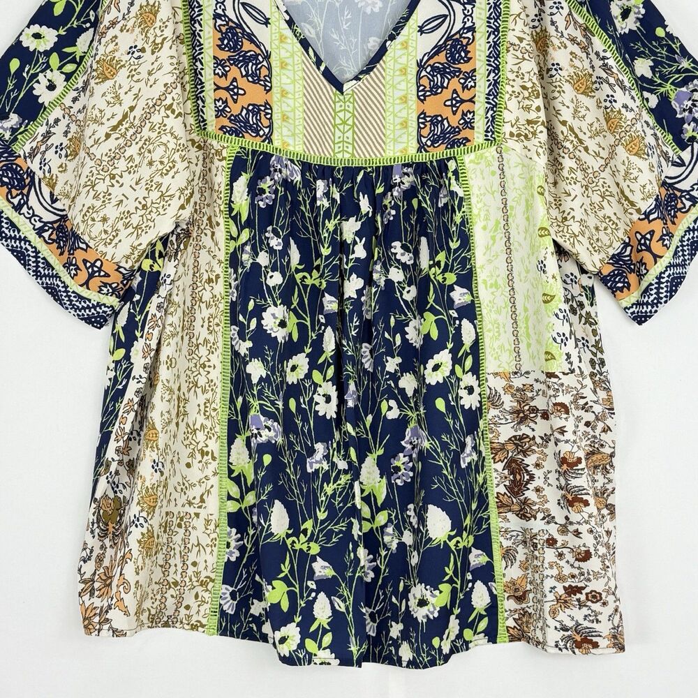 Norecoora Peasant BOHO Floral V-Neck Short Sleeve Top Blouse Size XL - Picture 6 of 15